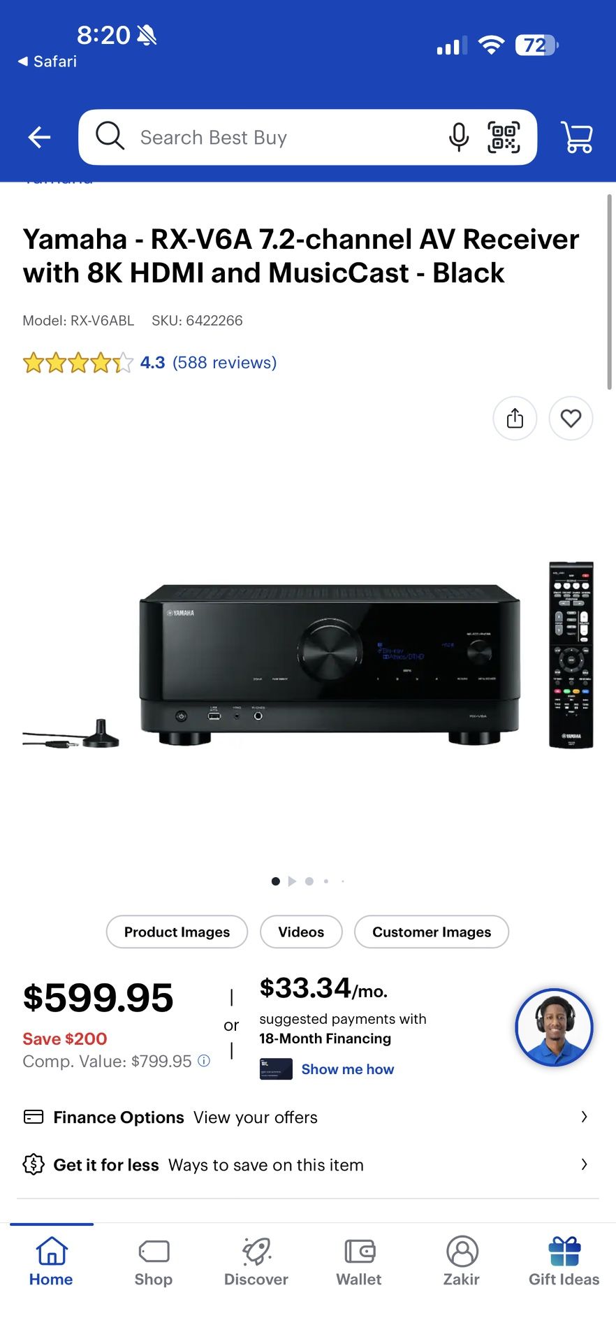 Yamaha Receiver Rx-V6A  7.2 Channel AV 