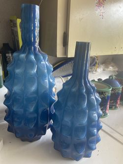2 Blue Floral Vases 