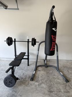 Bench Press And Everlast Bag With Stand