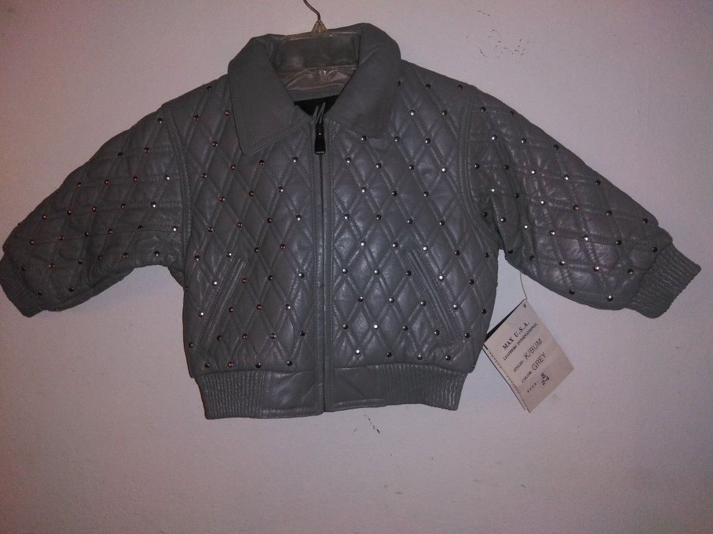kids 100% leather jacket (gray w/studs)