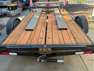 Toy hauler 17 foot flat bed trailer haul your toys or motorcycles 6x10 deck
