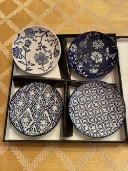 Vagabond 4” Ceramic Blue White Dipping Plates