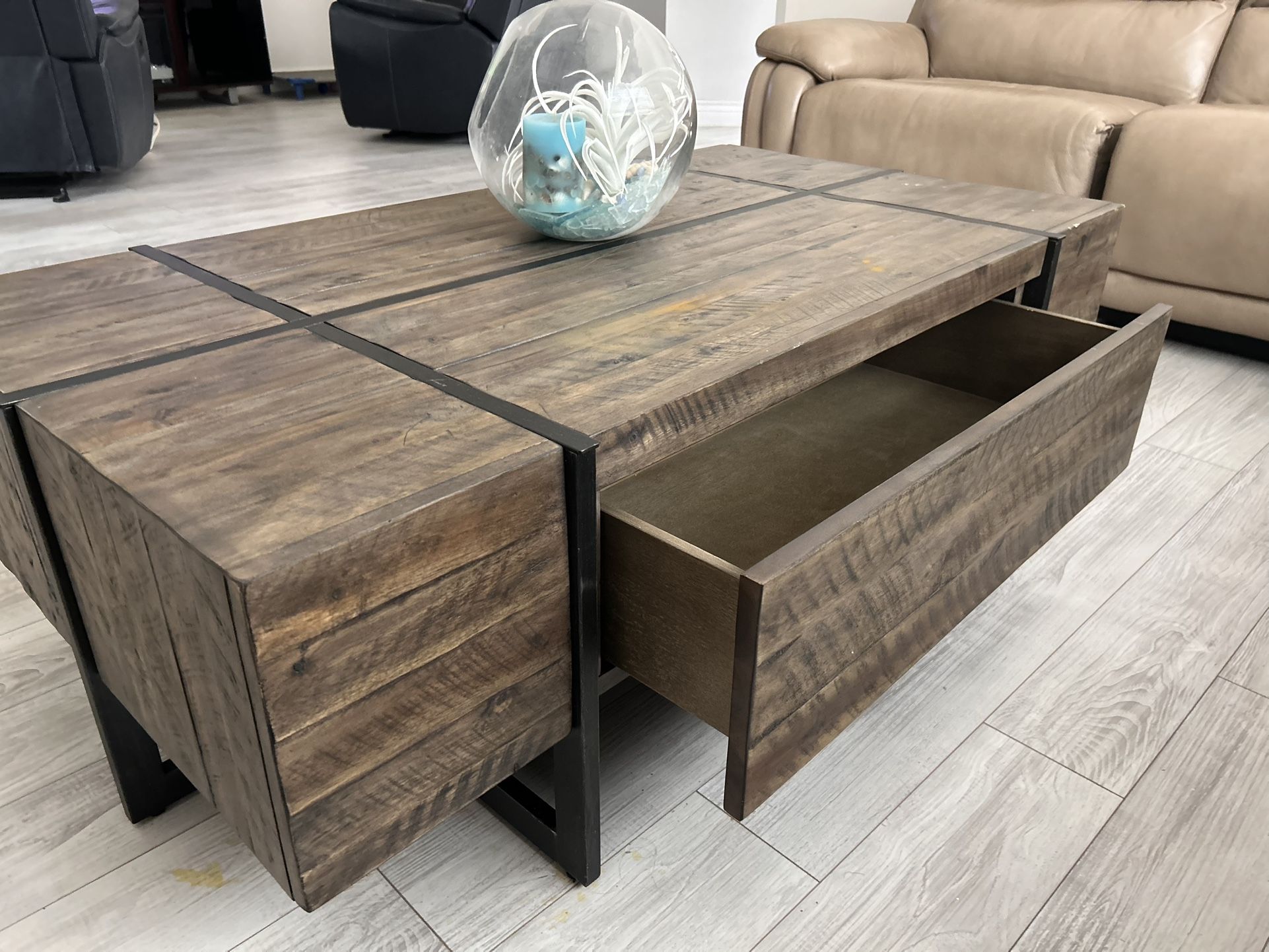 Wood Coffee Table With Storage Drawer Brown