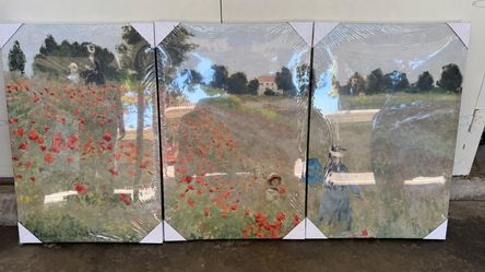 Monet Poppy Field Canvas Wall Art – 3 Panels, 72 x 36 Total – New