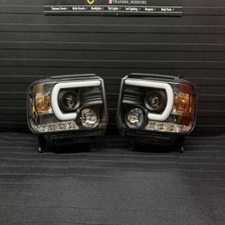 2014 - 2018 GMC Sierra Headlights Black LED DRL NEW