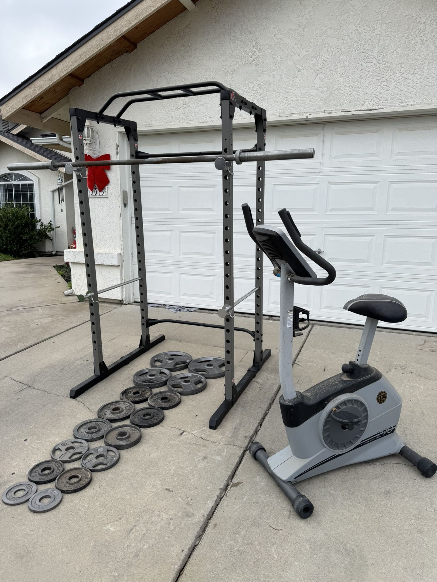 Gym Equipment (Squat Rack, Barbell, Weights And Exercise Bike)