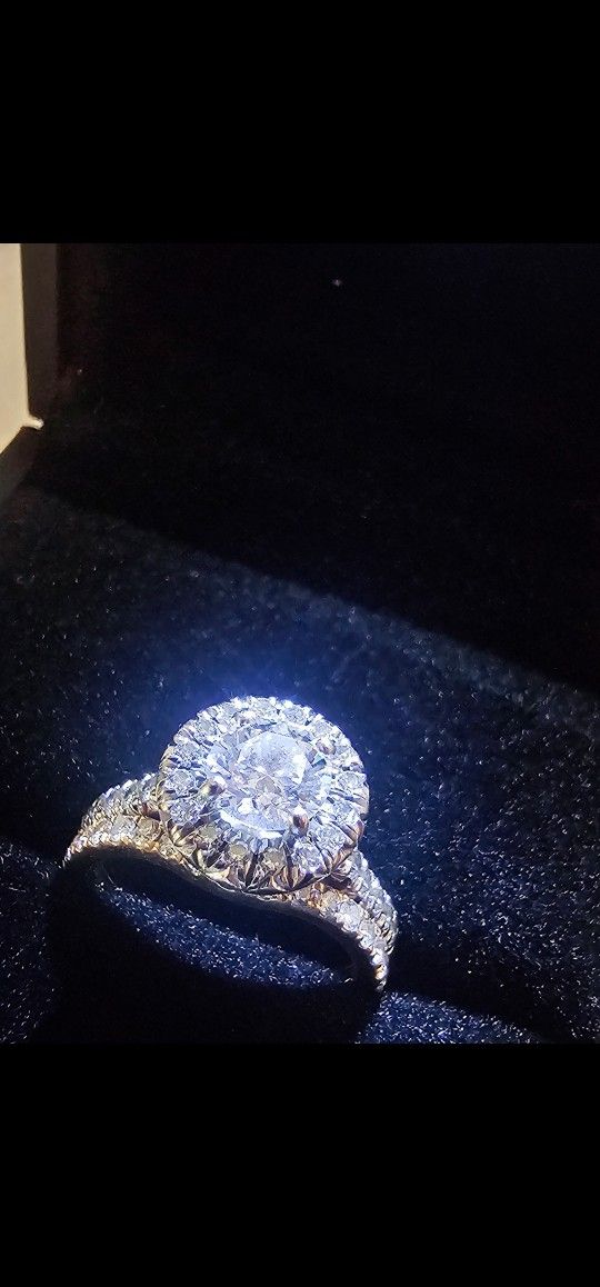 AGI CERTIFIED: 18k Engagement RING + 14k Wedding BAND