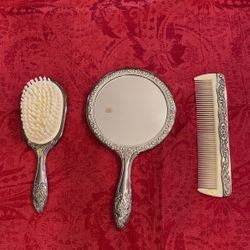 Vintage Mirror , Brush And Comb Set