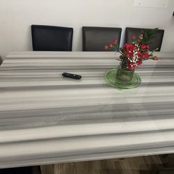 Marble Table With Leather Crate And Barrel Chairs 