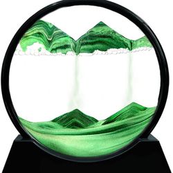 Moving Sand Art Picture Sandscapes in Motion Round Glass 3D Deep Sea Sand Art for Adult Kid Large Desktop Art Toys (7 Inch, Green)