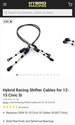 Honda civic si 12-15 hybrid racing shifter cables (new)