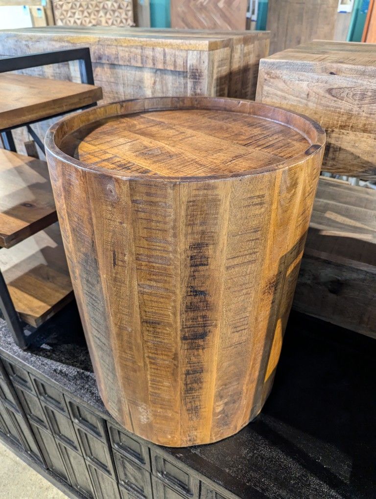 Drum Mango Wood End Table