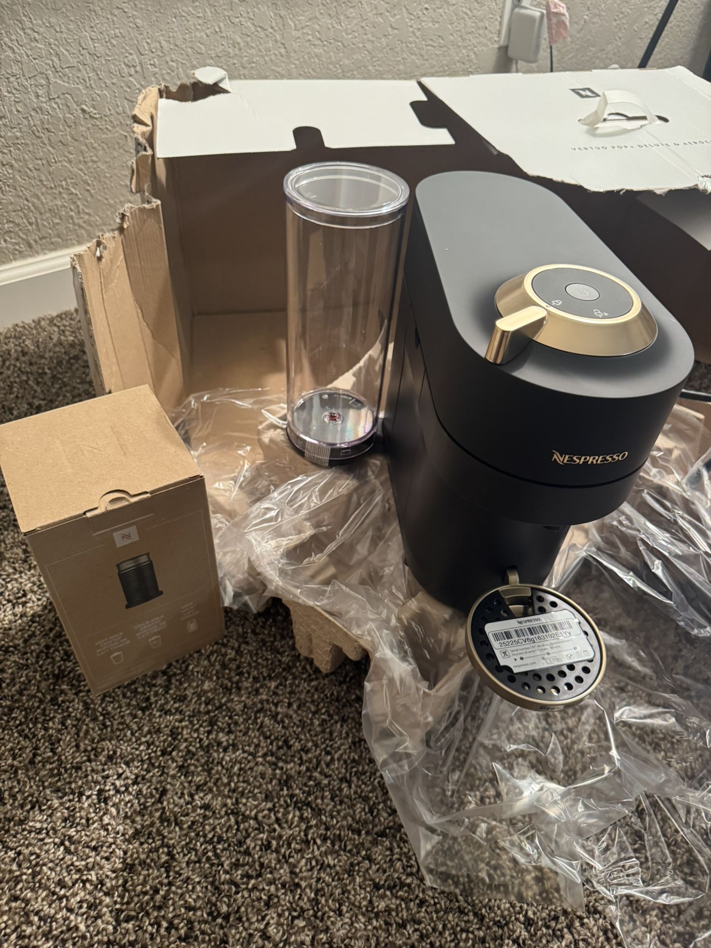 Nespresso Festive Vertuo Pop+ Deluxe Coffee and Espresso Maker by Breville with Milk Frother Matte Black Gold