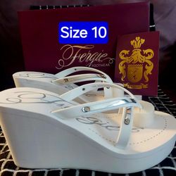 BRAND NEW, NEVER WORN! Fergie Sandals With Heels: Very Comfortable, Safe & Durable! Will Last Forever! White/Silver. [Black/Gold also]