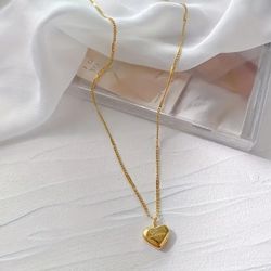 Stainless Steel Necklace. Heart Pendant Necklace. Women Jewelry. Love Engraving. Gold Tone. Cadena 