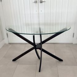 Magnussen Xenia Sofa / Console Table – Glass Top, Espresso Wood Base | Mid-Century Modern