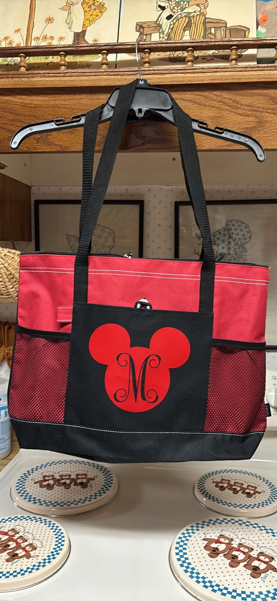 Gemline Mickey Mouse red black zipper tote 18x13 like new