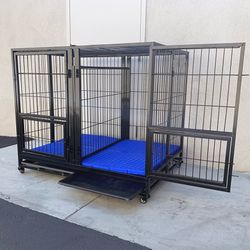 (New) $280 X-Large 49” Heavy-Duty Folding Dog Cage 49x38x43” Two-Door Crate Kennel w/ Divider