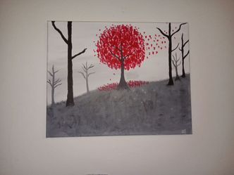 Original Acrylic Painting Red Tree on Canvas