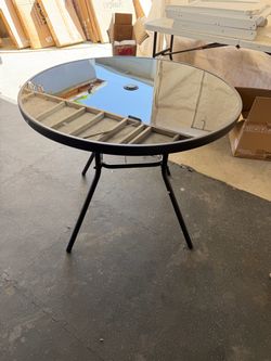 Patio table black glass tempered