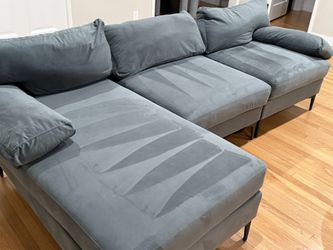 Beautiful Grey blue Sofa L- Shape Velvet