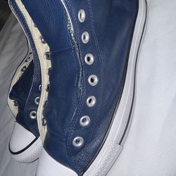 Navy blue and white leather high top converse size 9.5