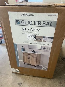 Glacier Bay Cranwood 31 in. Single Sink Freestanding Sandstone Bathroom Vanity with White Cultured Marble Top (Assembled