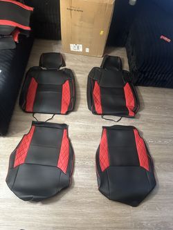 FEINEPRO Black/Red Seat Covers for Toyota Tundra CrewMax Cab 2014-2021