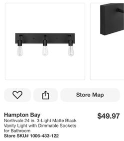Hampton Bay Northvale 3-Light Matte Black Vanity Light