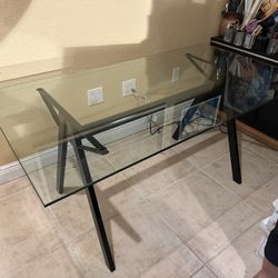 Black Frame Glass Table 32”w By 60” L By 28 1/2 H