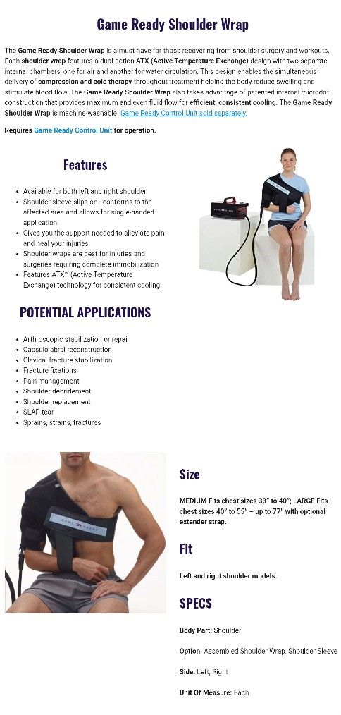 Game Ready Compression Therapy W/ Shoulder Attachments