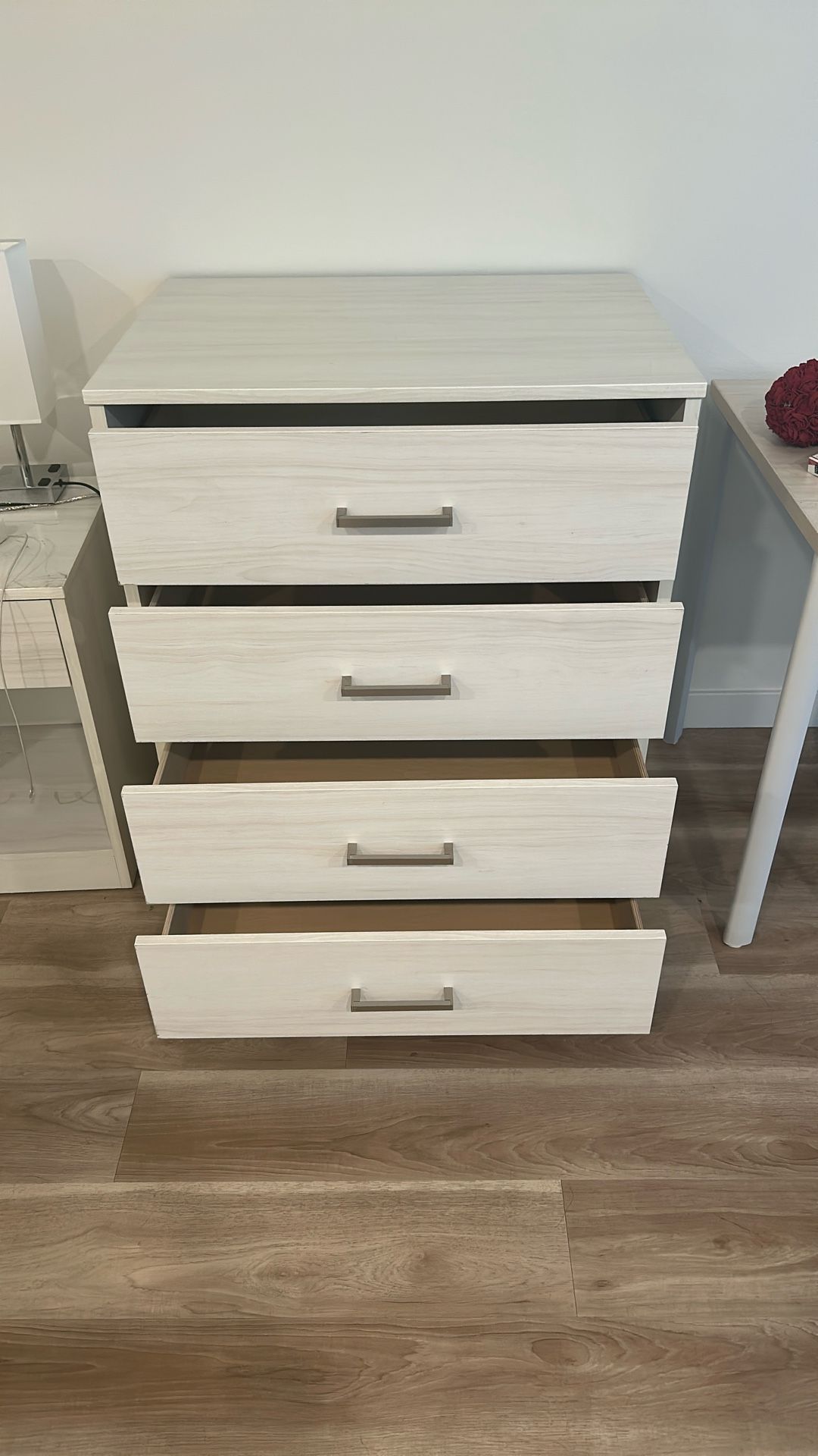 For Sale: Light beige 4-drawer dresser, sturdy & clean. Perfect for clothes or extra storage. 💰 $100 OBO | Pickup near 90029 Message if interested!