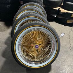 22” CENTER GOLD WIRE WHEELS + VOGUE TIRES CAPRICE CUTLASS IMPALA-WE FINANCE