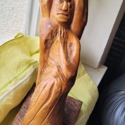 Hand Made Sculpture, Vintage, Signed and dated '64 one Piece of Wood, Woman