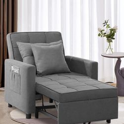 Convertible Chair Bed, Sleeper Chair Bed 3 in 1, Stepless Adjustable Backrest, Armchair, Sofa, Bed, Fleece, Dark Gray, Single One