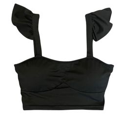 Black Ruffle Sleeve Crop Top