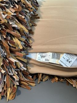 THREE ALL LEATHER FRINGED DECORATIVE THROW PILLOWS