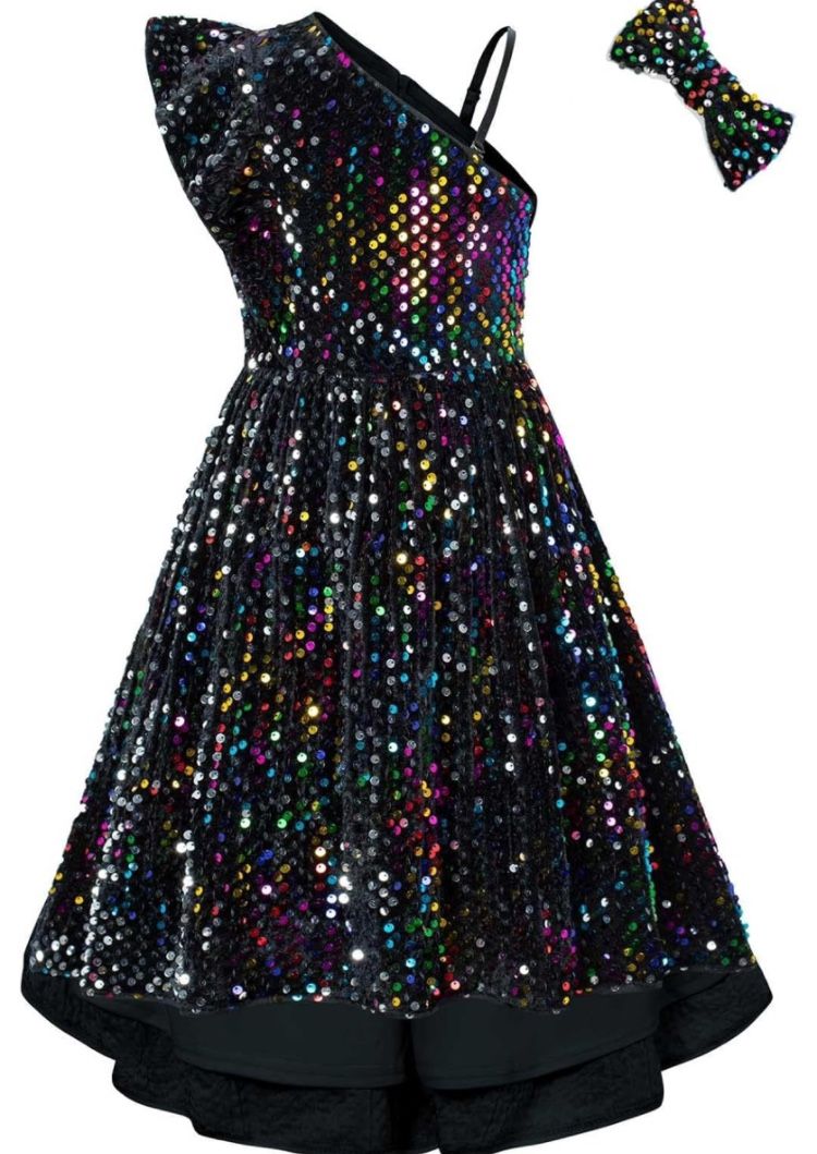GRACE KARIN Girls One Shoulder Sequin Dress, Size 8yr *BRAND NEW*