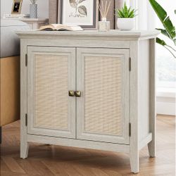 Rattan Door Accent Cabinet in White Oak