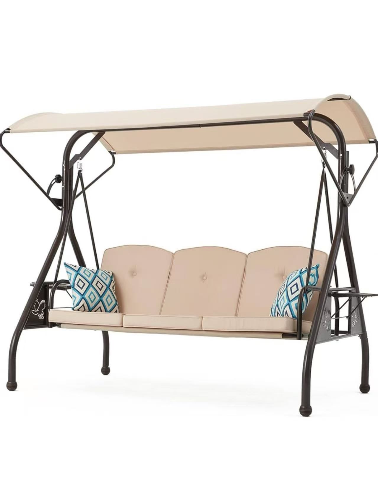 ❤️ 🔥 On sale 🔥Patio Swing with Canopy 3 Seat Outdoor Porch Swing with Stand w/Cup Holder & Pillow Glider Chair Swing Bed for Patio Backyard Poolside