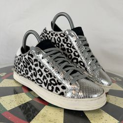 P448 Cowiena Leopard Spotted Calf Hair John Shoes Sneakers Women’s Size 36 6-6.5