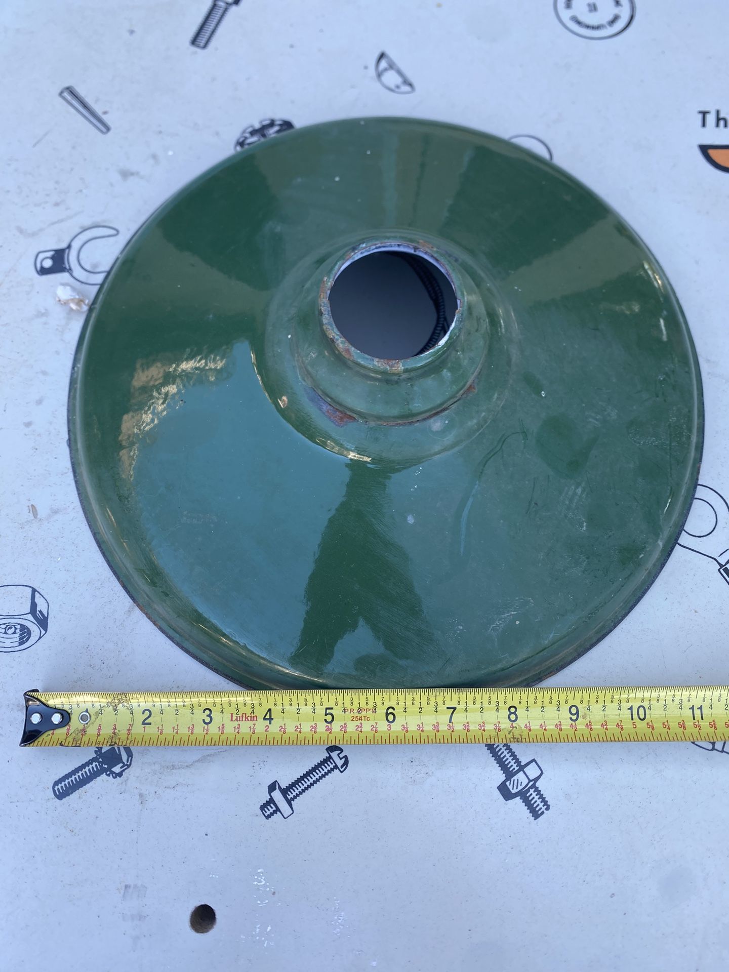 Vintage green, porcelain lampshade industrial