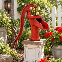 Antique 1920s Red Jacket Cast Iron Well Water Pump Davenport IA Farmhouse 17"