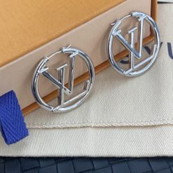 Silver LV Hoop Earrings 