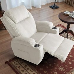 New Power Lift Massage Recliner Chair with Eight Vibrating Massages Ergonomic Chair with Side Pocket and Soft Corduroy for Living Room,Beige  New in b