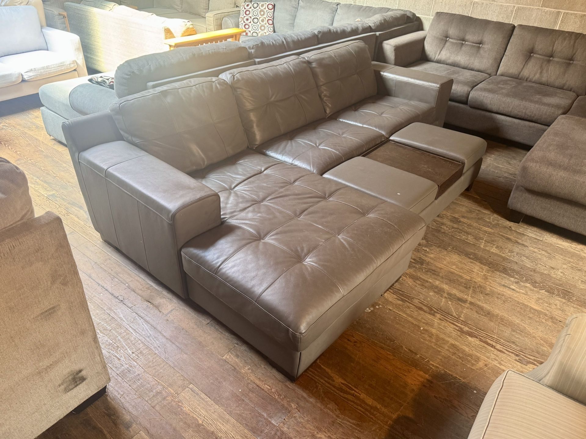 Grey Leather Sectional Couch With Ottoman “WE DELIVER”
