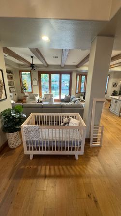 Babyletto Hudson 3-In-1 Convertible Crib With Toddler Bed Conversion Kit, Mattress, and Fitted Sheet (NEW)