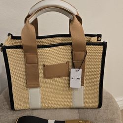 Brand New Aldo Light Brown Woven Bag With Adjustable Shoulder Strap