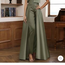  Jumpsuit/Pantsuit One-Shoulder Satin Mother Of The Bride Dresses with Detachable Overskirt Floor-Length Sleeveless Bow