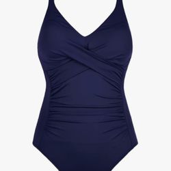 Women's Black One Piece Bathing Suit Ruched Tummy Control Swimsuit